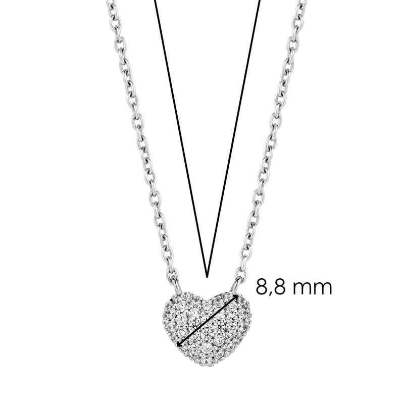 Milano Pavé Heart Necklace - Silver - 3899ZI/42