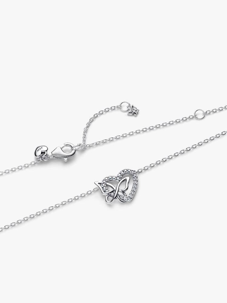 Entwined Heart & Butterfly Pendant Necklace - Sterling Silver - 394477C01-45