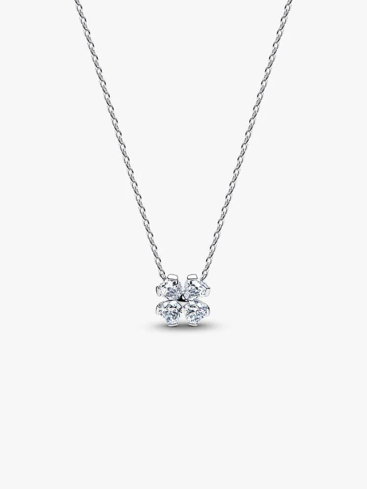 Sparkling Lucky Clover Pendant Necklace - Sterling Silver - 394502C01-45