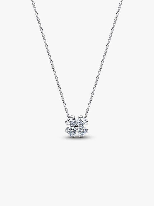 Sparkling Lucky Clover Pendant Necklace - Sterling Silver - 394502C01-45