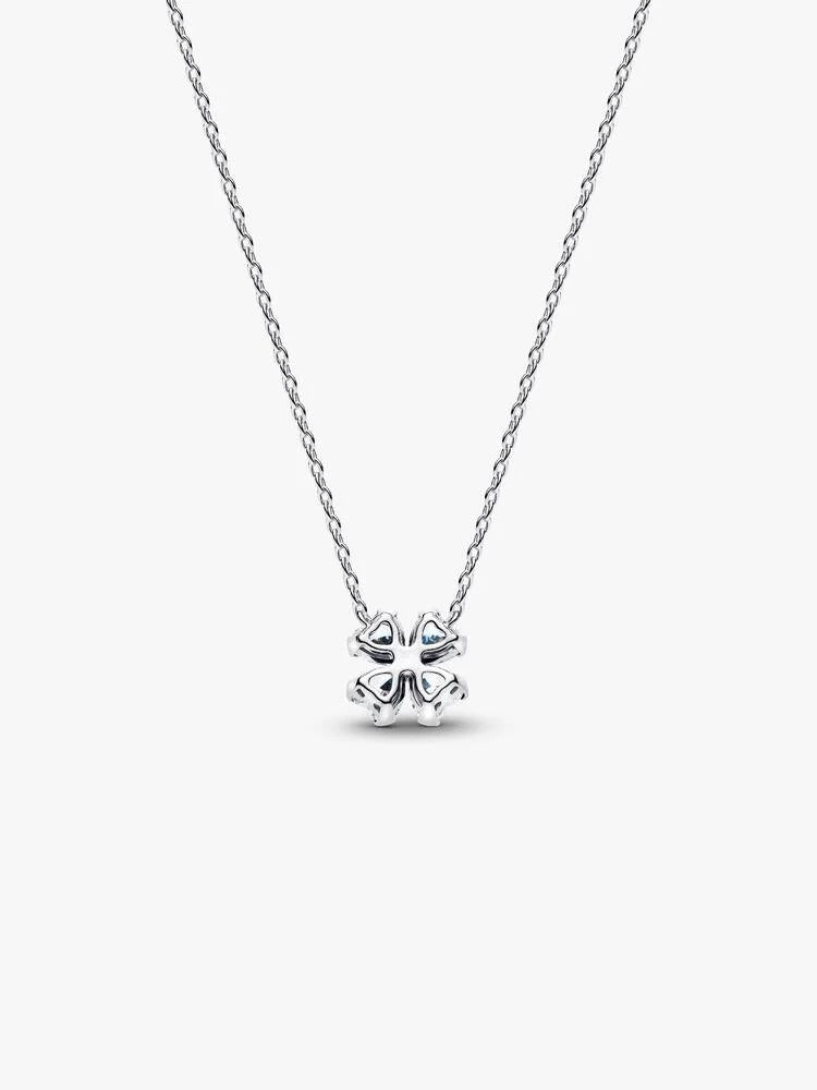 Sparkling Lucky Clover Pendant Necklace - Sterling Silver - 394502C01-45