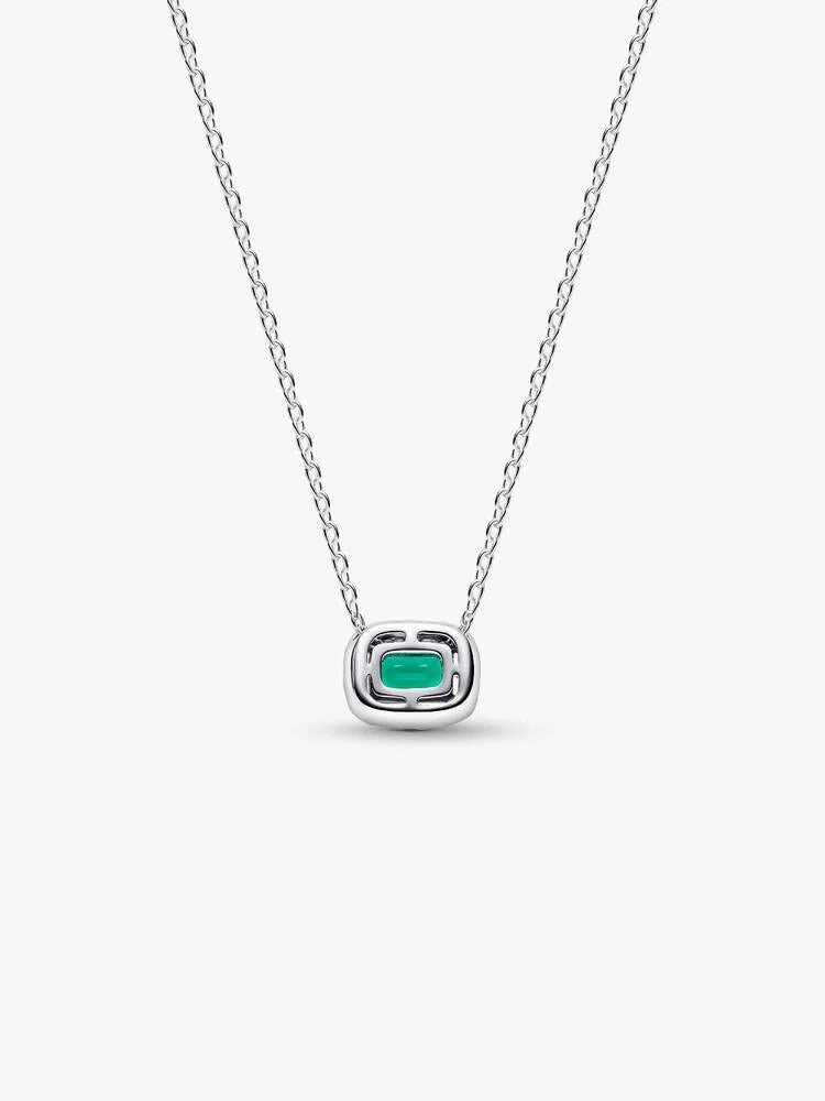 Rectangular Sparkling Green Halo Pendant Necklace - Sterling Silver - 394503C01-45