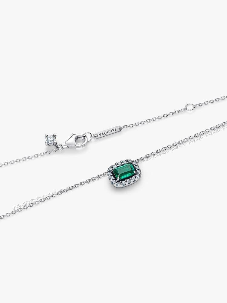 Rectangular Sparkling Green Halo Pendant Necklace - Sterling Silver - 394503C01-45