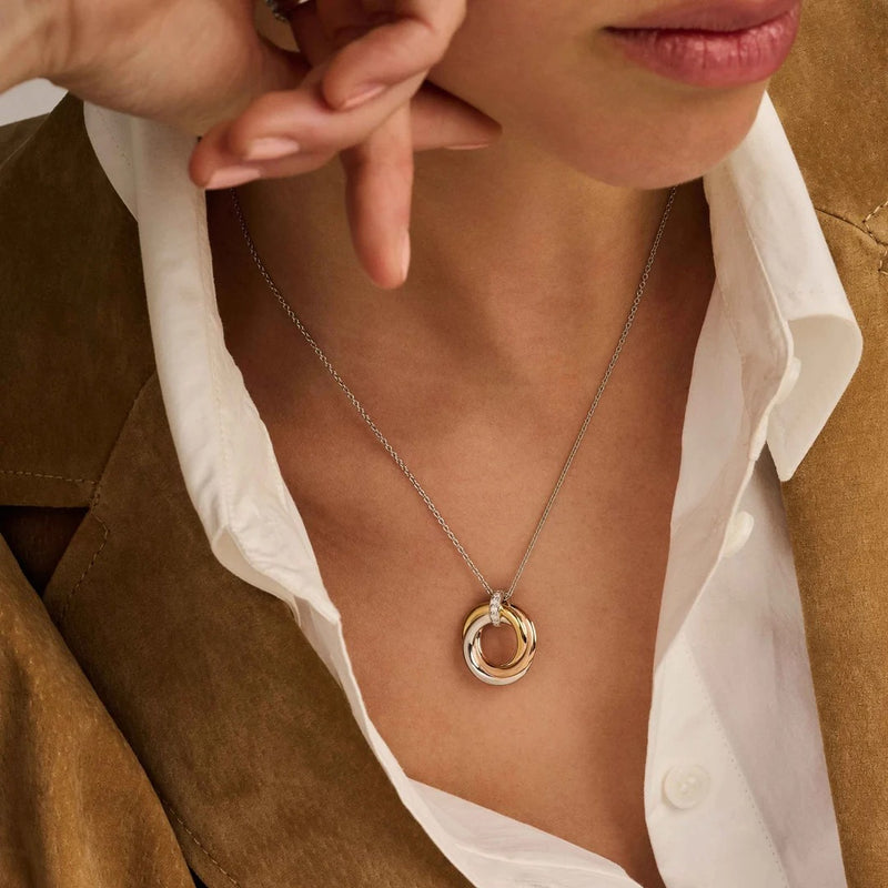 Milano Tricolour Interlocking Rings Pendant Necklace - Gold/Silver/Rose - 3972ZT/42