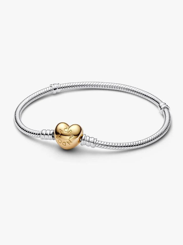 Heart Clasp Snake Chain Bracelet - Sterling Silver, 14ct Gold Plating