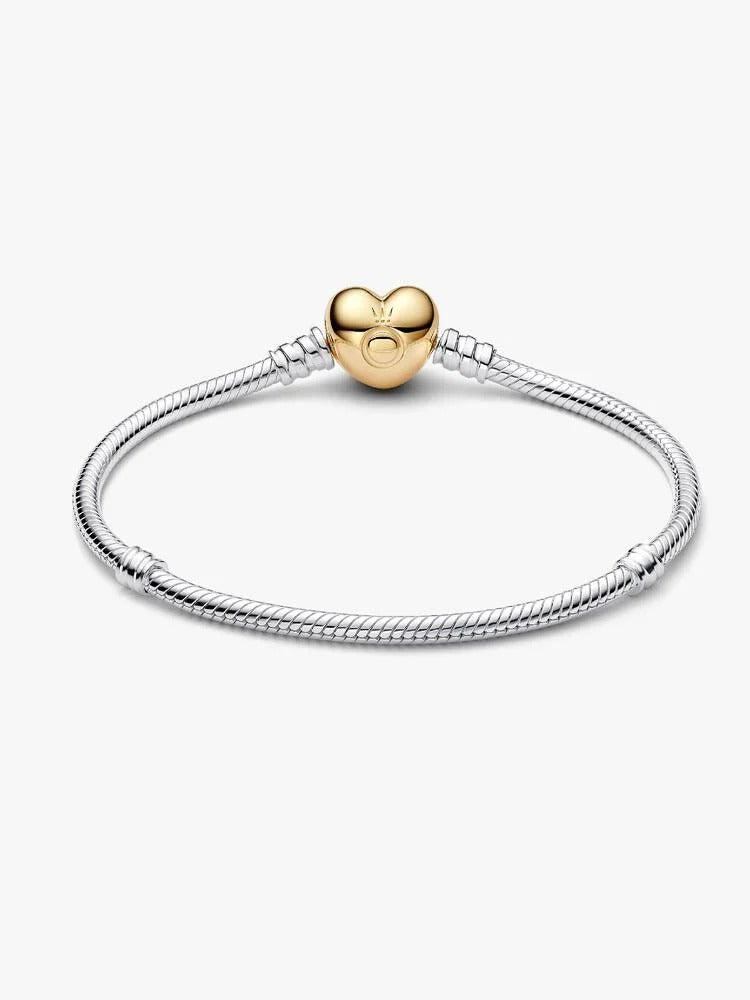Heart Clasp Snake Chain Bracelet - Sterling Silver, 14ct Gold Plating