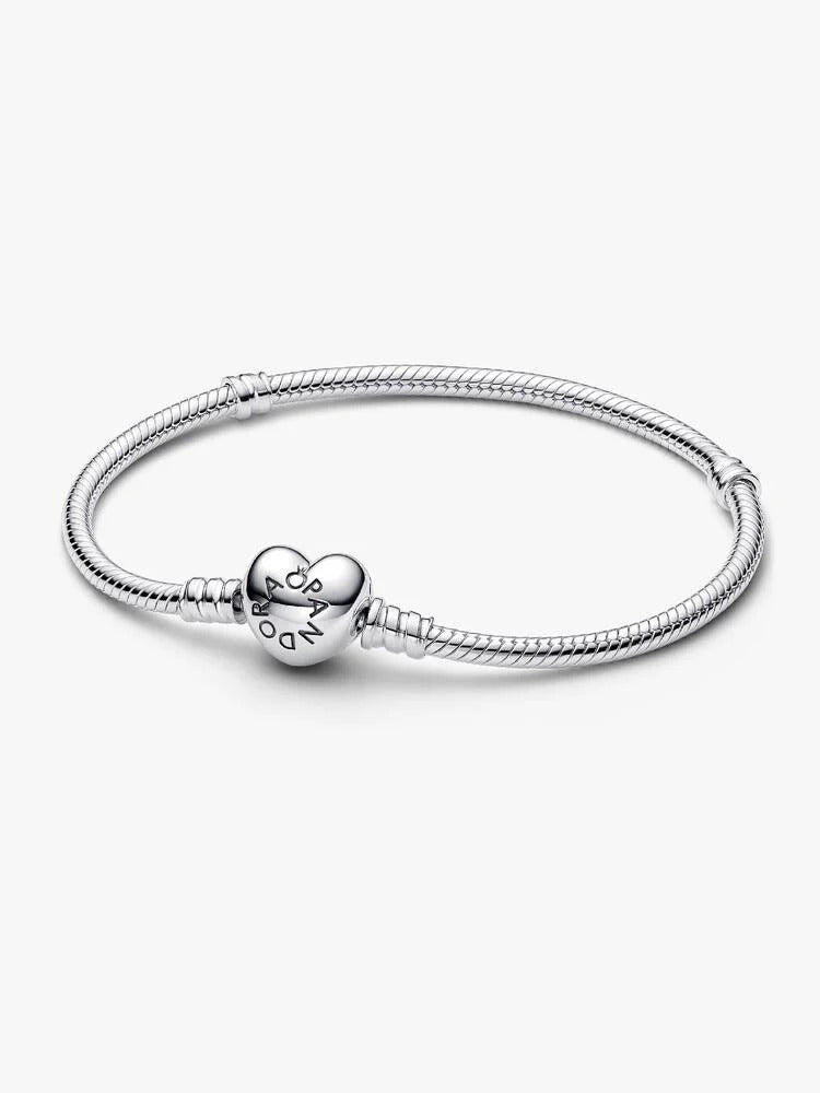 Heart Clasp Snake Chain Bracelet - Sterling Silver