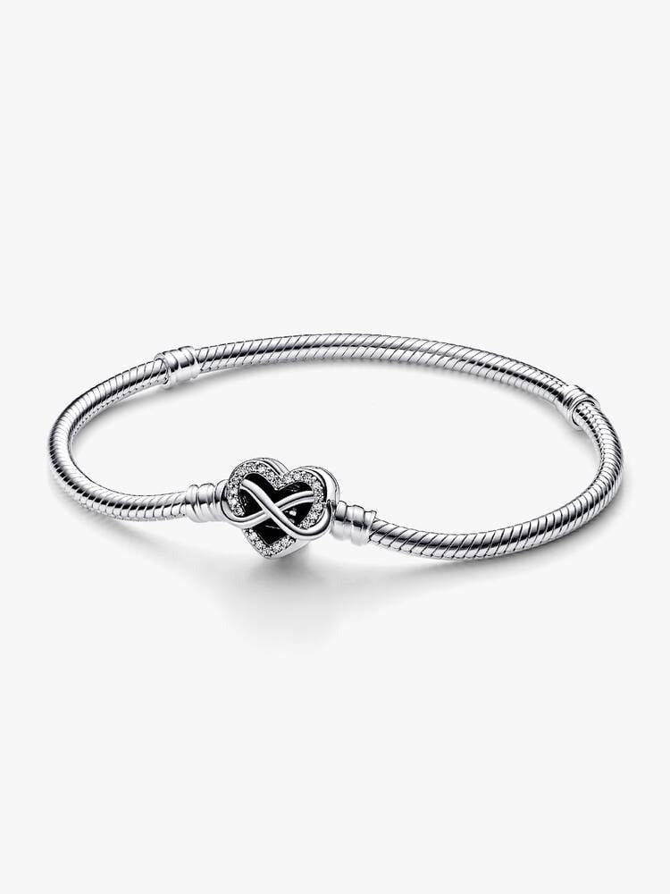 Sparkling Infinity Heart Clasp Snake Chain Bracelet - Sterling Silver - 592645C01