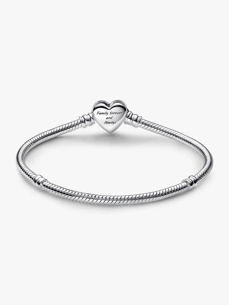 Sparkling Infinity Heart Clasp Snake Chain Bracelet - Sterling Silver - 592645C01