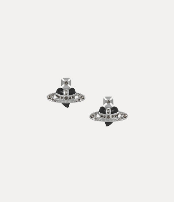 New Diamante Heart Earrings - Silver/Black - 6201033K-02P136