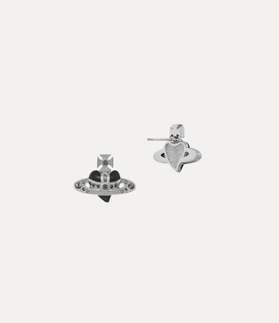 New Diamante Heart Earrings - Silver/Black - 6201033K-02P136