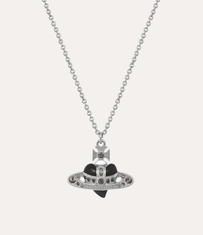 New Diamante Heart Pendant - Silver/Black - 630203BM-02P136