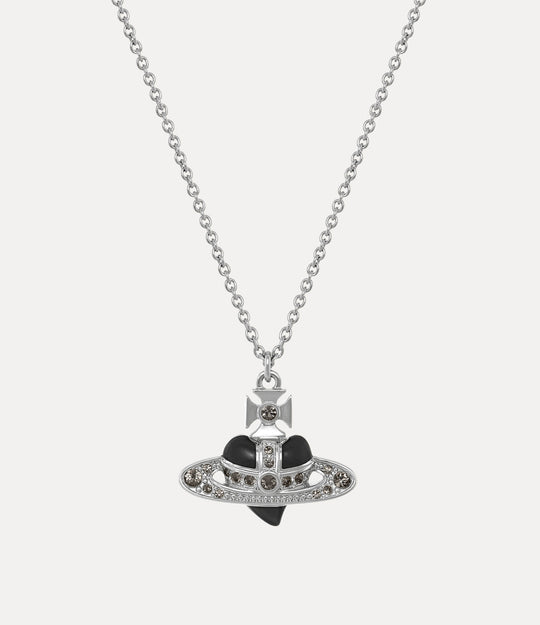 New Diamante Heart Pendant - Silver/Black - 630203BM-02P136