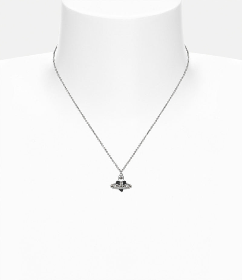 New Diamante Heart Pendant - Silver/Black - 630203BM-02P136