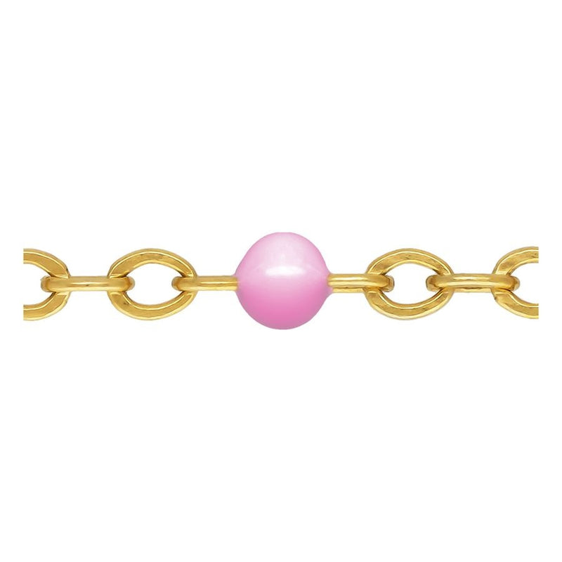 14ct Yellow Gold Filled Flat Cable Chain with Pink Beads
