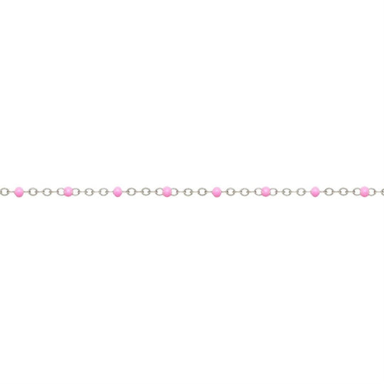 925 Sterling Silver Flat Cable Chain with Pink Beads