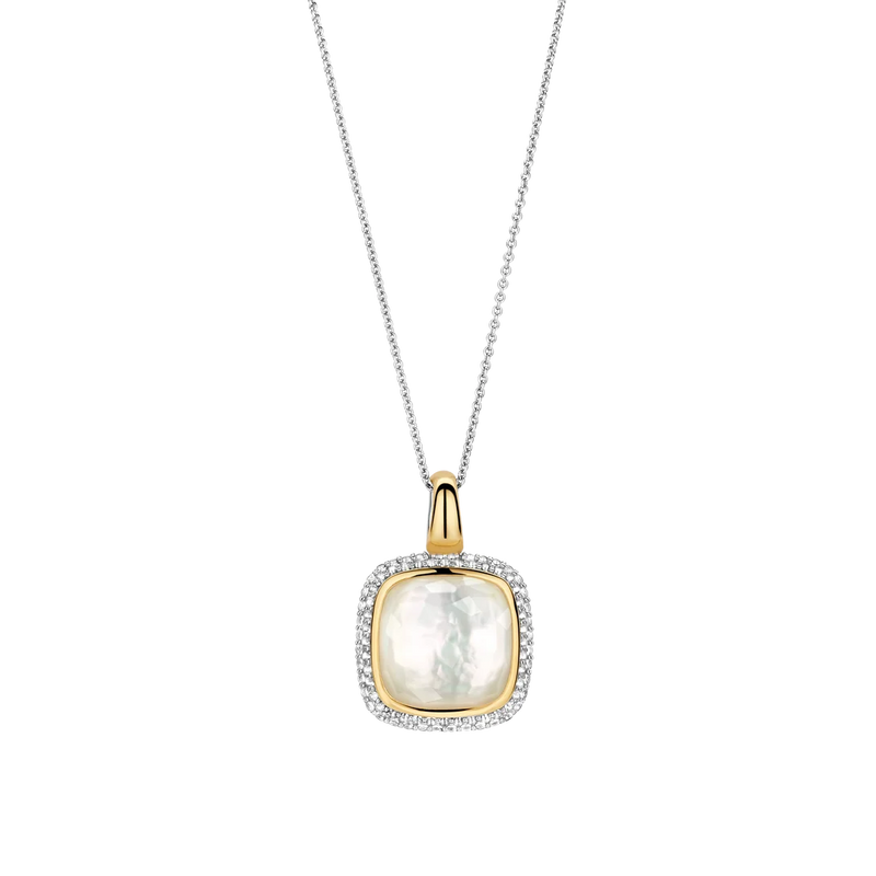 Zirconia Cushion Pearl Necklace with Pendant - Silver/Gold