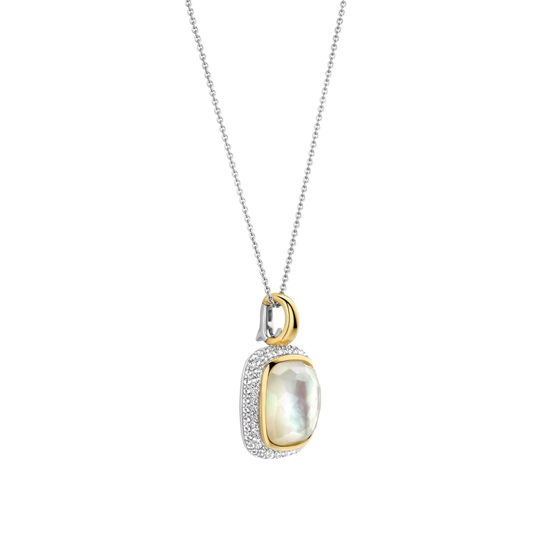 Zirconia Cushion Pearl Necklace with Pendant - Silver/Gold