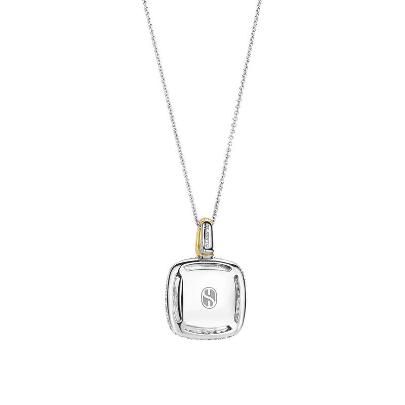 Zirconia Cushion Pearl Necklace with Pendant - Silver/Gold