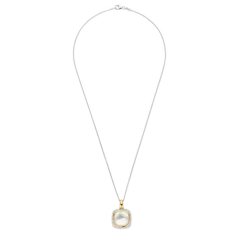 Zirconia Cushion Pearl Necklace with Pendant - Silver/Gold