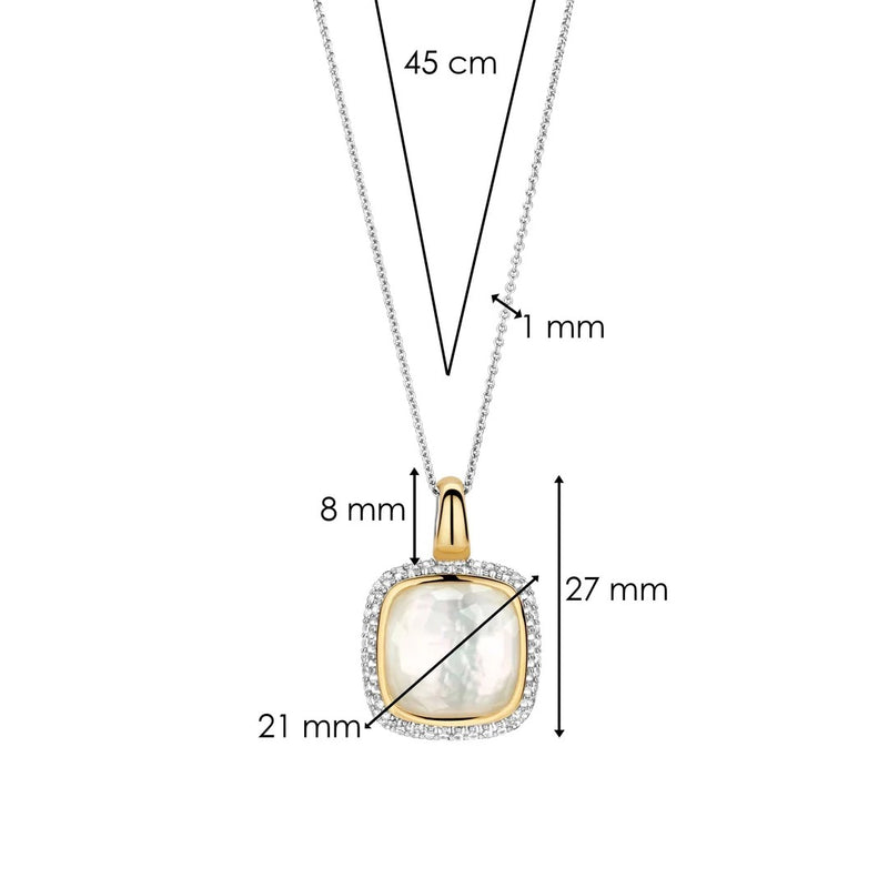 Zirconia Cushion Pearl Necklace with Pendant - Silver/Gold