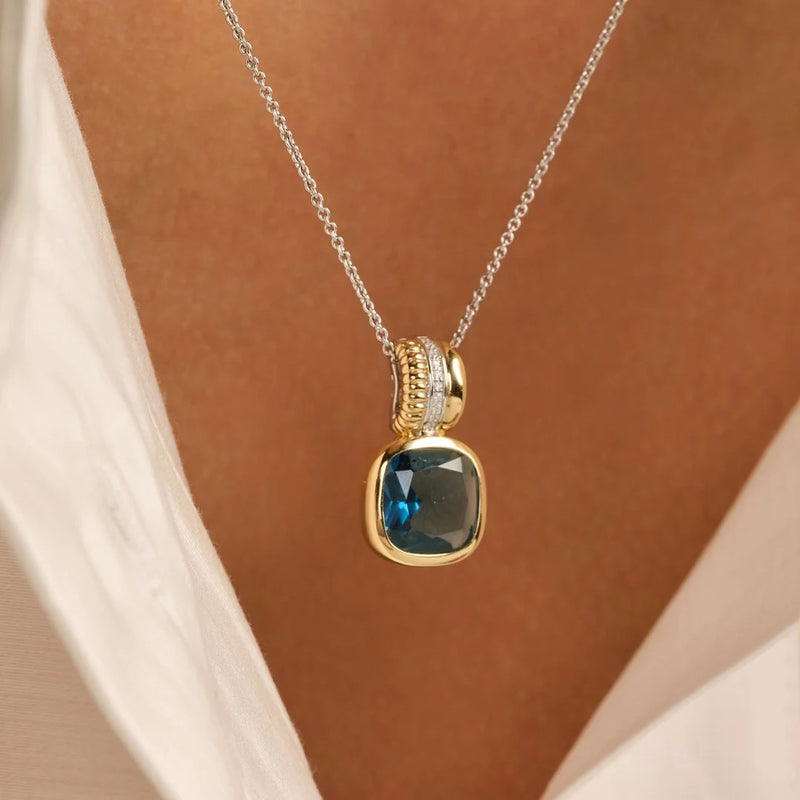 Blue Cushion Structure Necklace with Pendant - Gold/Silver