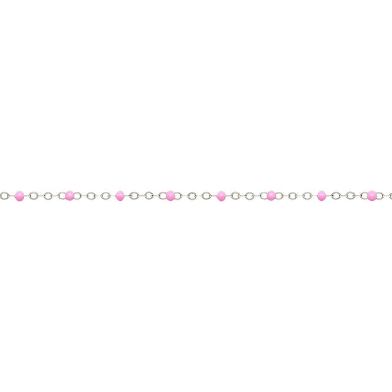 925 Sterling Silver Flat Cable Chain with Pink Beads