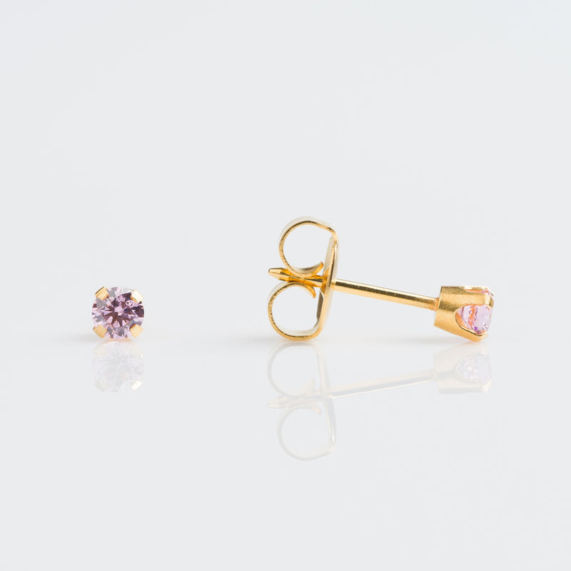 Pink Cubic Zirconia Stud Earrings, 3mm - 9ct Gold - 7509-3050