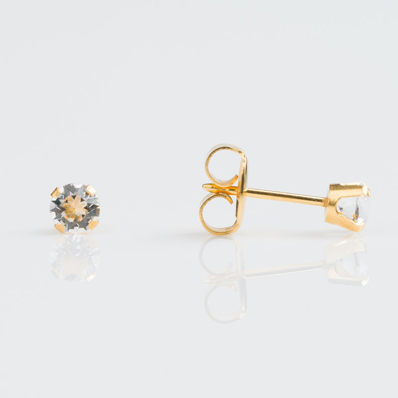 Clear Crystal Stud Earrings, 4mm - 9ct Yellow Gold - 7509-34104