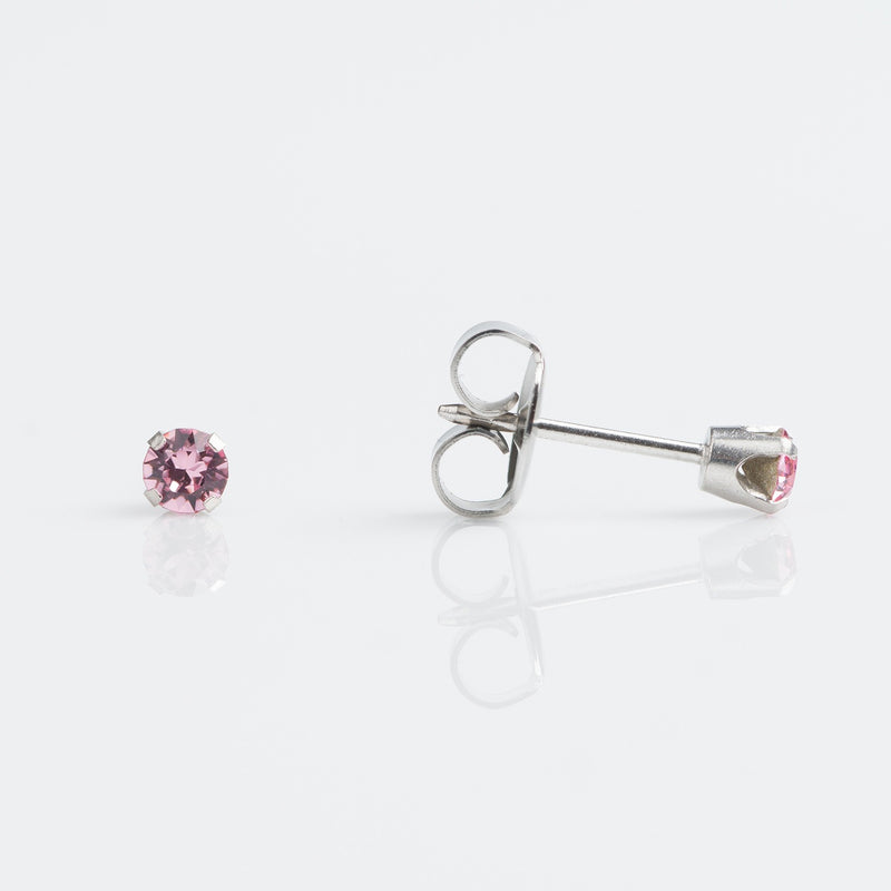 Light Rose Crystal Stud Earrings, 4mm - 9ct White Gold - 7509-54140
