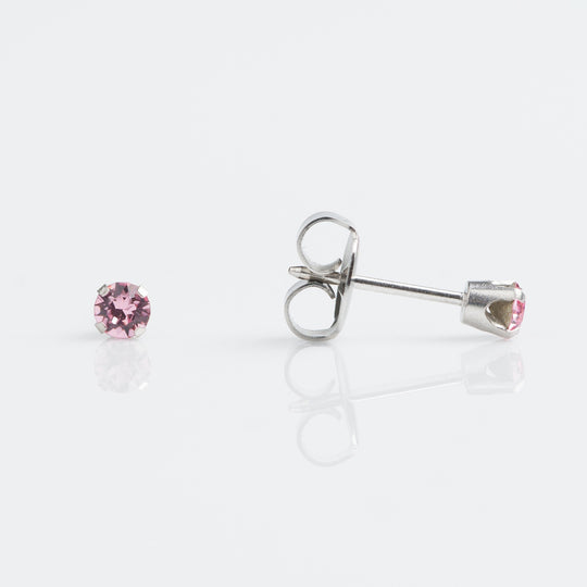Light Rose Crystal Stud Earrings, 4mm - 9ct White Gold - 7509-54140