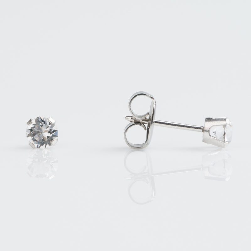 Clear Crystal Stud Earrings, 4mm - 9ct White Gold - 7509-54104