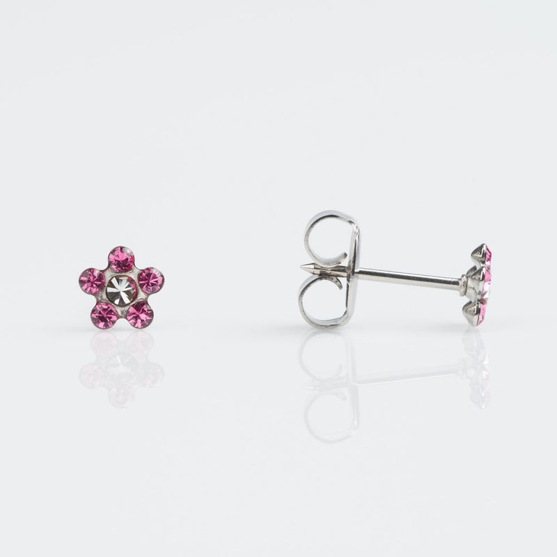 Rose Daisy Crystal Stud Earrings, 5mm - 9ct White Gold - 7509-7104