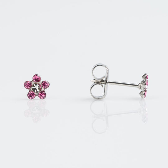 Rose Daisy Crystal Stud Earrings, 5mm - 9ct White Gold - 7509-7104