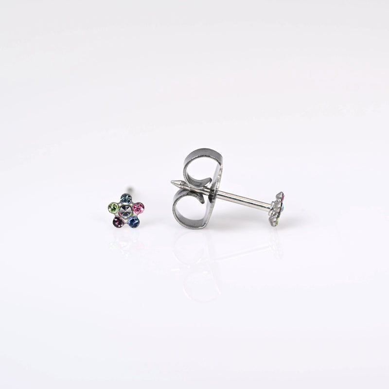 9ct White Gold Rainbow Daisy Stud Earrings - 7509-7213