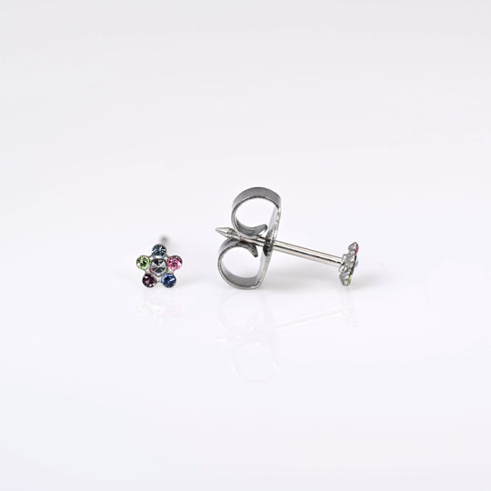 9ct White Gold Rainbow Daisy Stud Earrings - 7509-7213