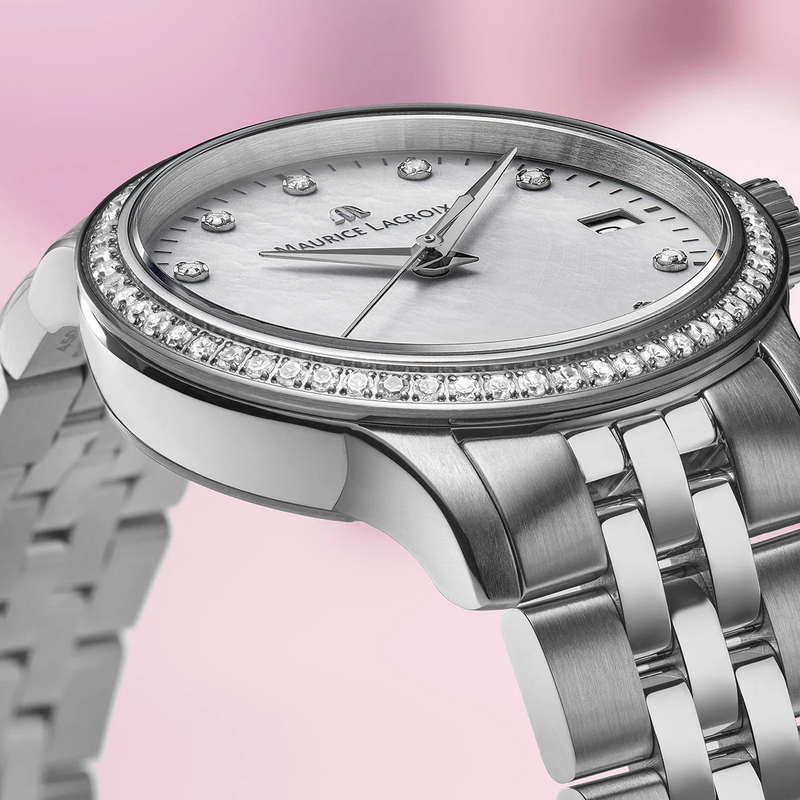 1975 Quartz Ladies Watch With Diamonds, 33mm - White - 751006-SD502-170-1
