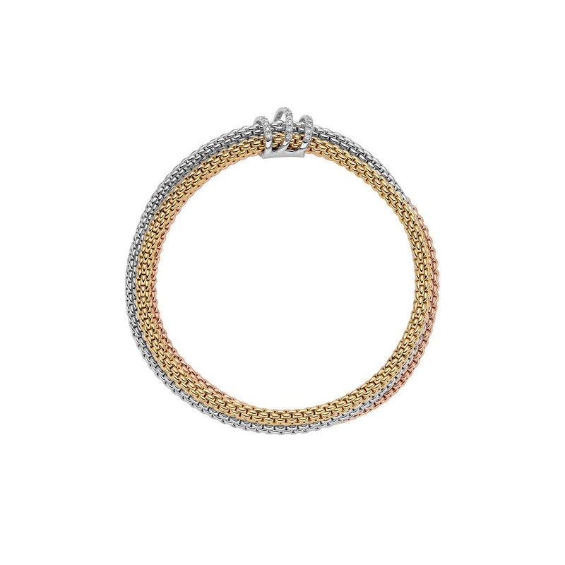 Prima Flex'It Bracelet With Diamond Pave’, Medium - 18ct Yellow/White/Rose Gold - 75108BX_PB_4_XBX_00M