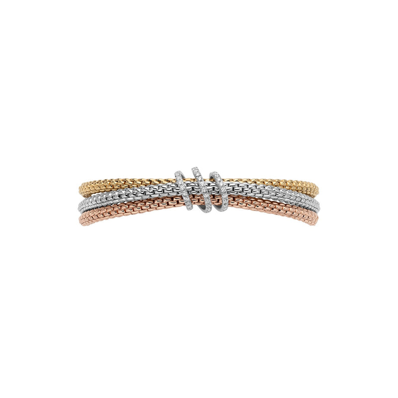 Prima Flex'It Bracelet With Diamond Pave’, Medium - 18ct Yellow/White/Rose Gold - 75108BX_PB_4_XBX_00M