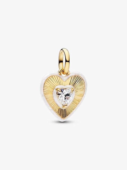 Radiating White Heart Medallion Charm - 14ct Gold Plated - 764409C01