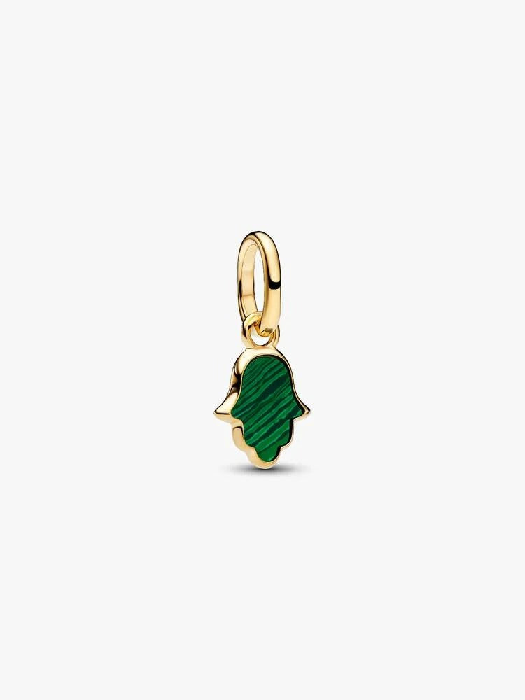 Green Hamsa Hand Mini Dangle Charm - 14ct Gold Plating