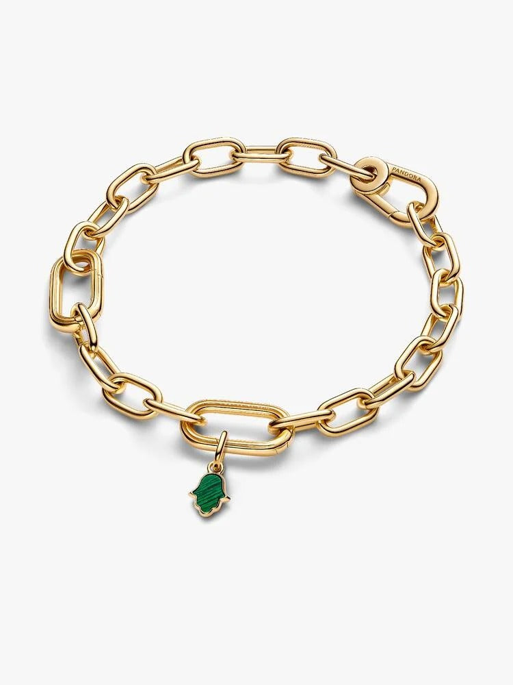 Green Hamsa Hand Mini Dangle Charm - 14ct Gold Plating