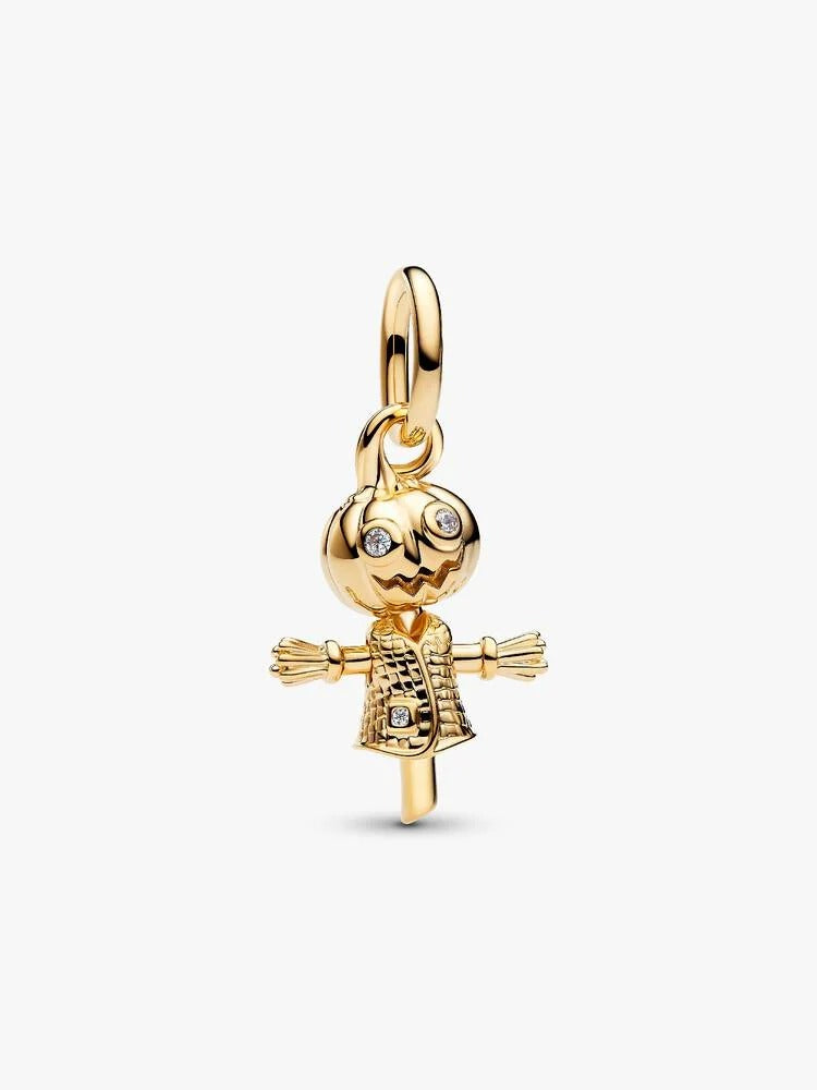 Pumpkin Scarecrow Dangle Charm - 14ct Gold Plating