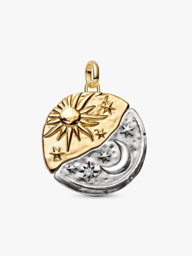 Sun & Moon Oversized Medallion Charm - Sterling Silver/14ct Gold Plating