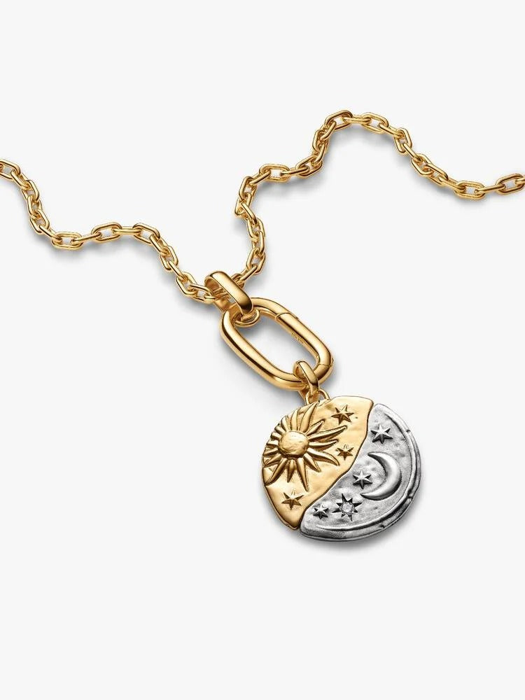 Sun & Moon Oversized Medallion Charm - Sterling Silver/14ct Gold Plating