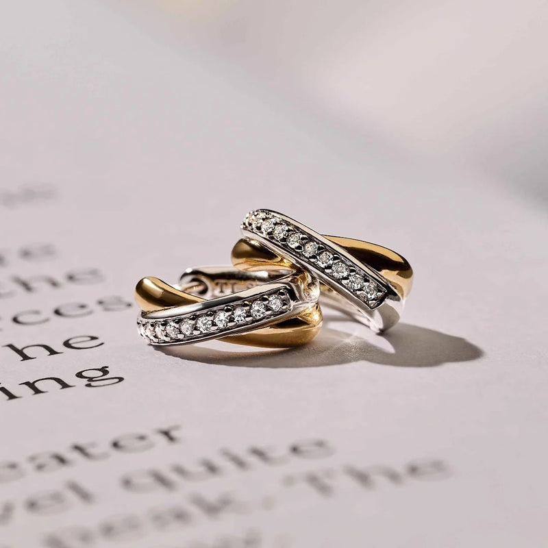 Milano CZ Crossover Huggie Hoop Earrings - Yellow/Silver