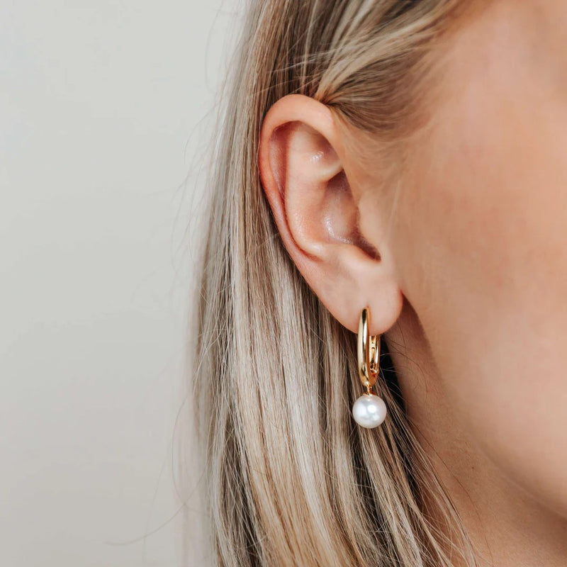 Milano Pearl Drop Hoop Earrings - Gold - 78043YP