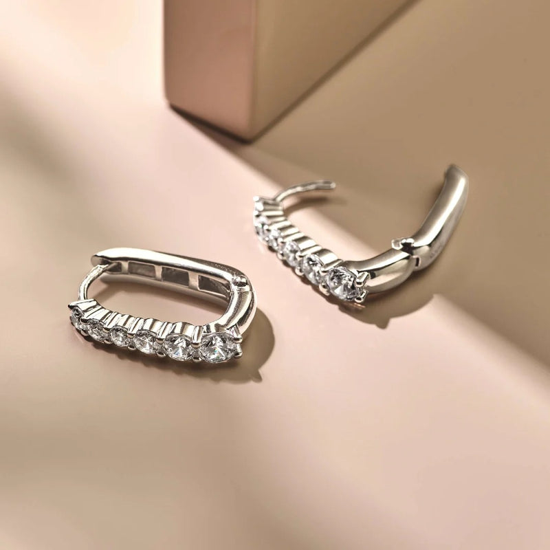 Oval Zirconia Hoop Earrings - Silver - 78075ZI