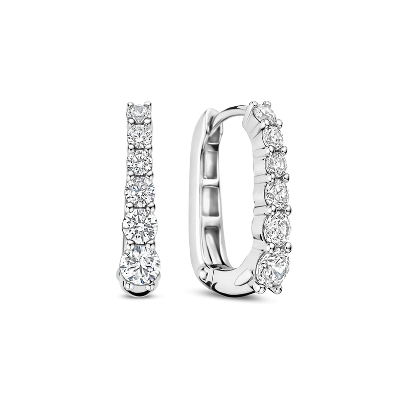 Oval Zirconia Hoop Earrings - Silver - 78075ZI
