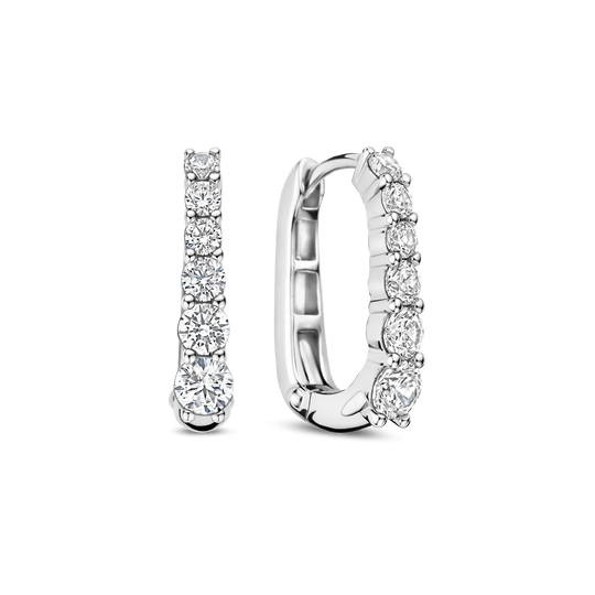 Oval Zirconia Hoop Earrings - Silver - 78075ZI